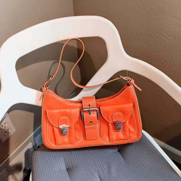 Hype Orange Leather Shoulder Bag - Picture 1 of 9